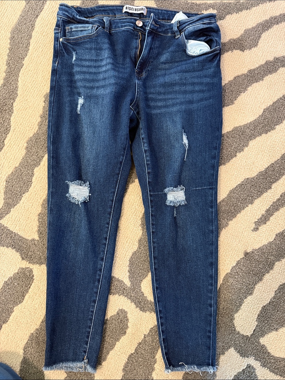 DISCLOSURE Dark Blue Ripped Skinny Jeans